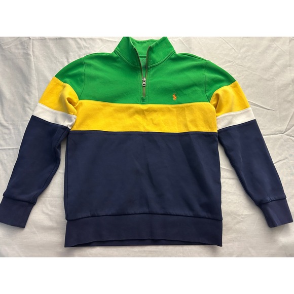 Polo Ralph Lauren Other - Polo Ralph Lauren Kids M 10-12 Colorblock Quarter Zip Sweatshirt Green Navy Blue